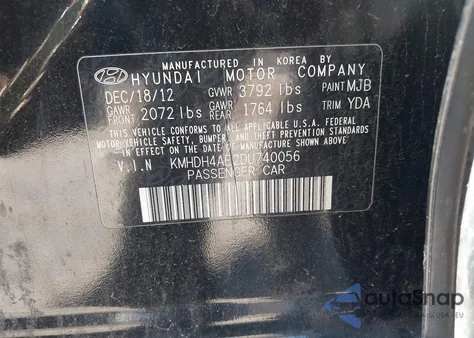 2013 Hyundai Elantra Gls from USA, damaged, VIN KMHDH4AE2DU740056
